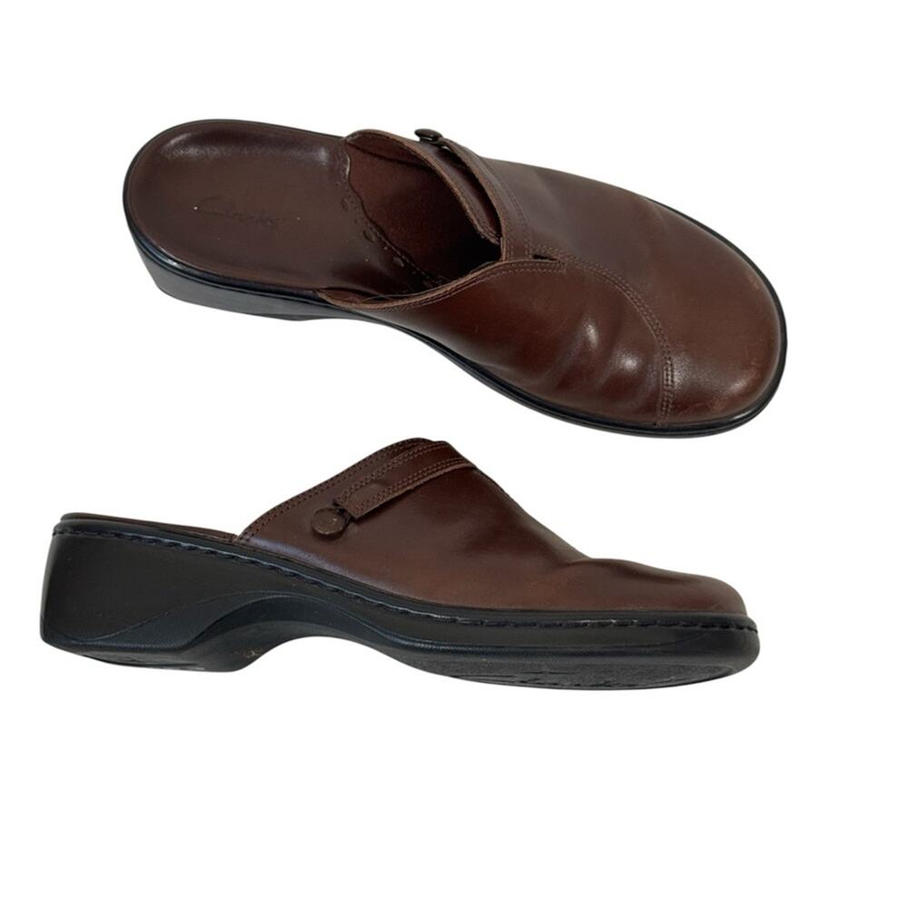 Clarks Brown Leather Mules Slip On Comfort Shoes Women 9 Classic Preppy Everyday